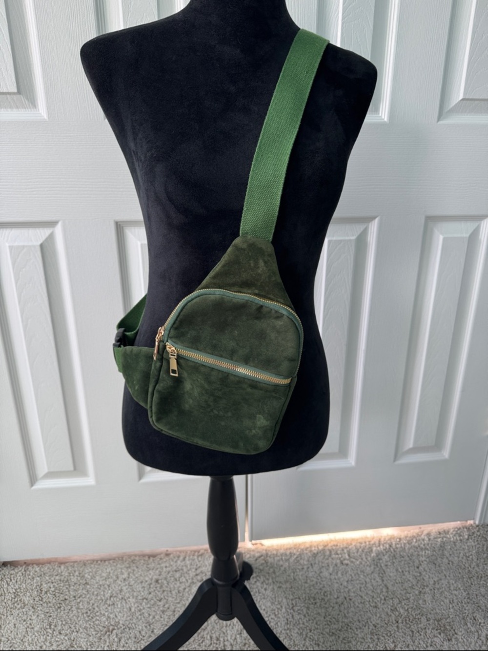 Green Suede Crossbody Sling Bag